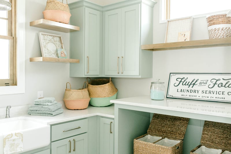 open shelving utility room