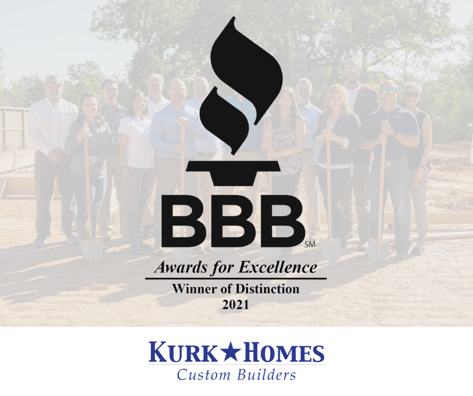 Kurk Homes Honored with the 2021 BBB Winner of Distinction Award for Excellence
